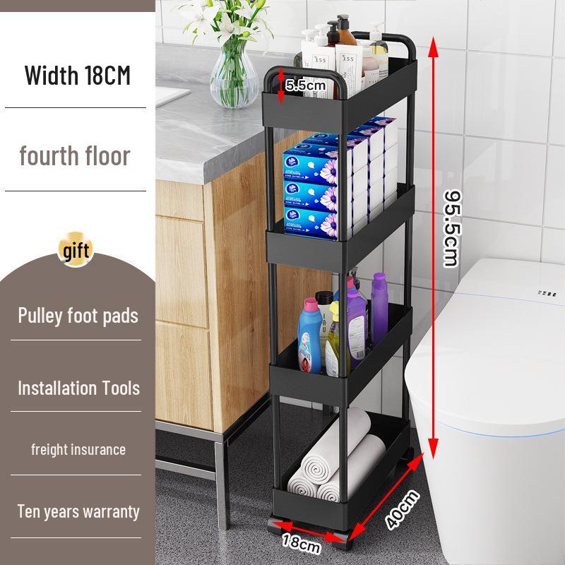 Movable Bathroom Trolley Rack for Layered Gap Storage