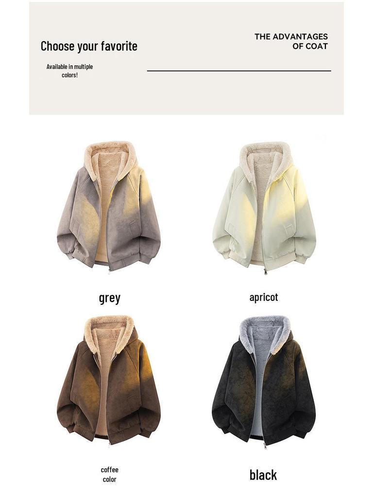 Unisex Winter Lychee-Korn Sattel Kapuzenjacke aus Baumwolle mit Fleece und Pelzkragen