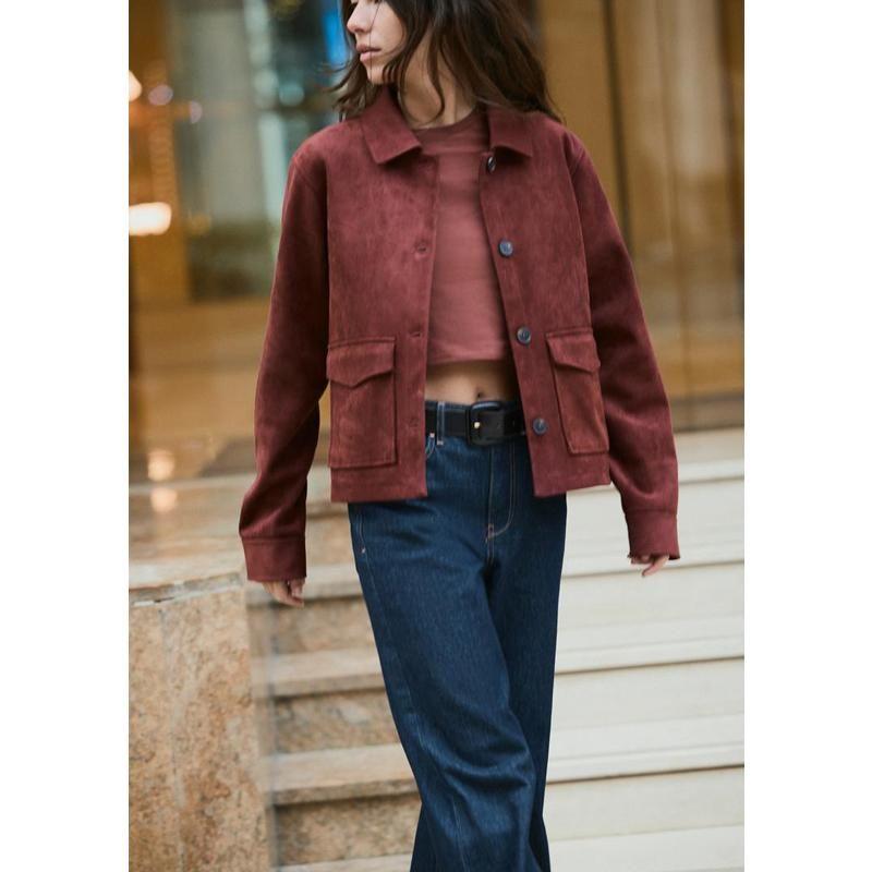Spring New Arrival Retro Work Clothing Loose Suede Texture Effect Long Sleeves Lapel Jacket 4344622
