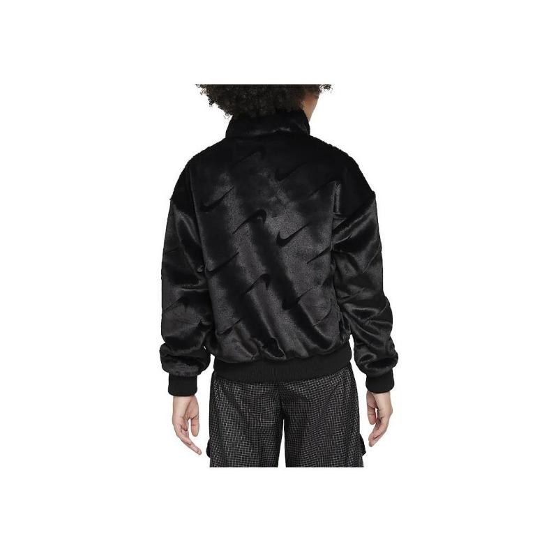 Nike Sportswear Solid Color Stand Collar Zip Long Sleeve Jacket Kids Jackets Black FJ6154-010