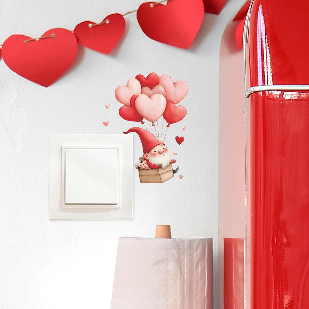 Valentine's Day Dwarf and Heart-shaped Balloon Bedroom Living Room Wall Beautification Stickers