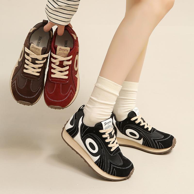 Platform-soled Dexun Women's Shoes, New Korean Version In Autumn 2025, New Color Matching Casual Sports Shoes, Flat-heeled Retro Board Shoes