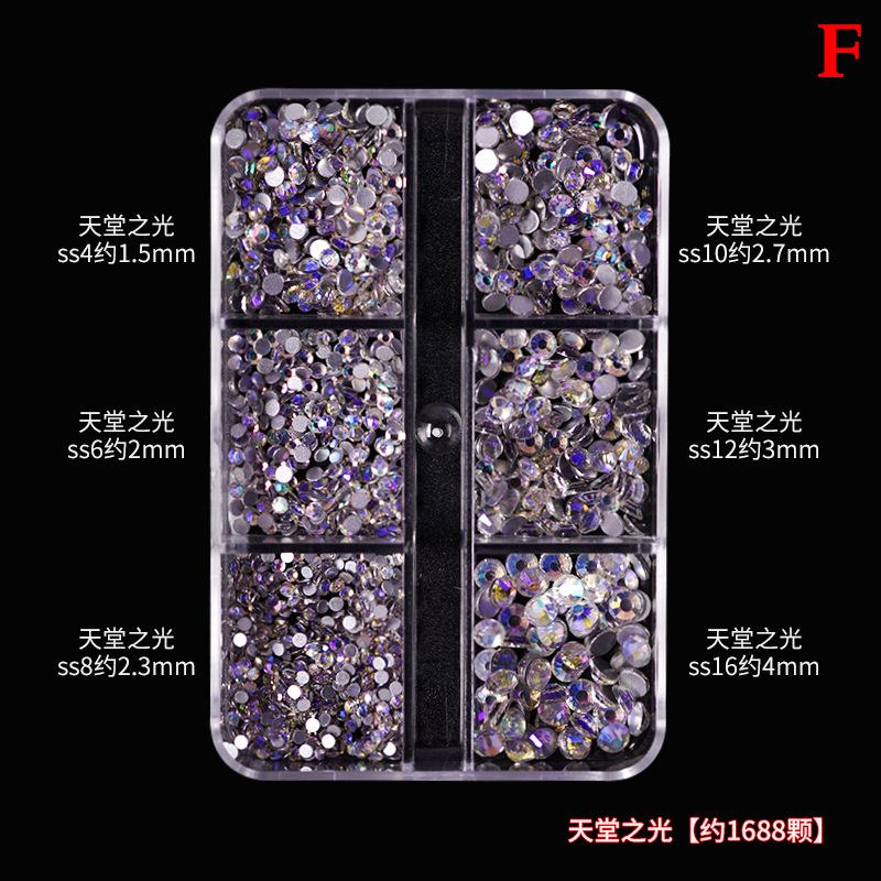 6 Größen Boxed Flat Kit Hybrid Nail Art Dekorationen AB Farbig