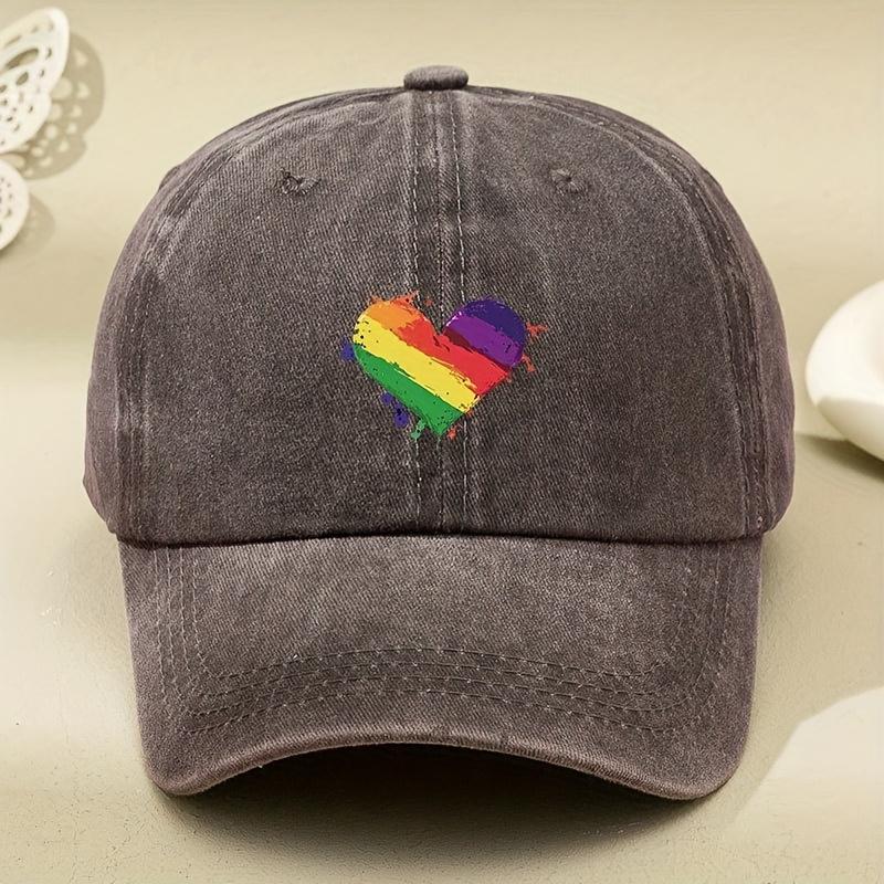 Retro Style Rainbow Heart-shaped Printed Baseball Cap with Sun Shading and Antique Design Adjustable