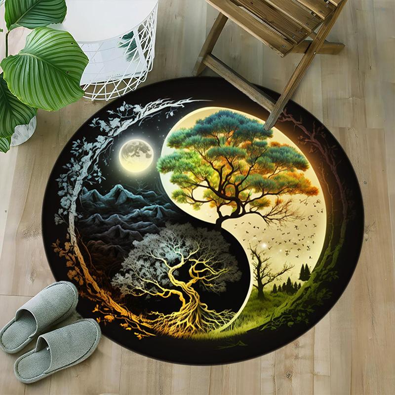 1Pc Celtic Tree of Life theme Printed circular carpet, home door mat, outdoor travel protection carpet A16