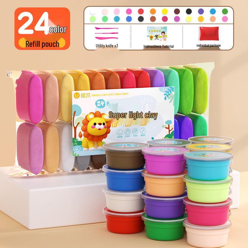 Super Light Non-Toxic Odorless Clay for Kids - 24 Colors