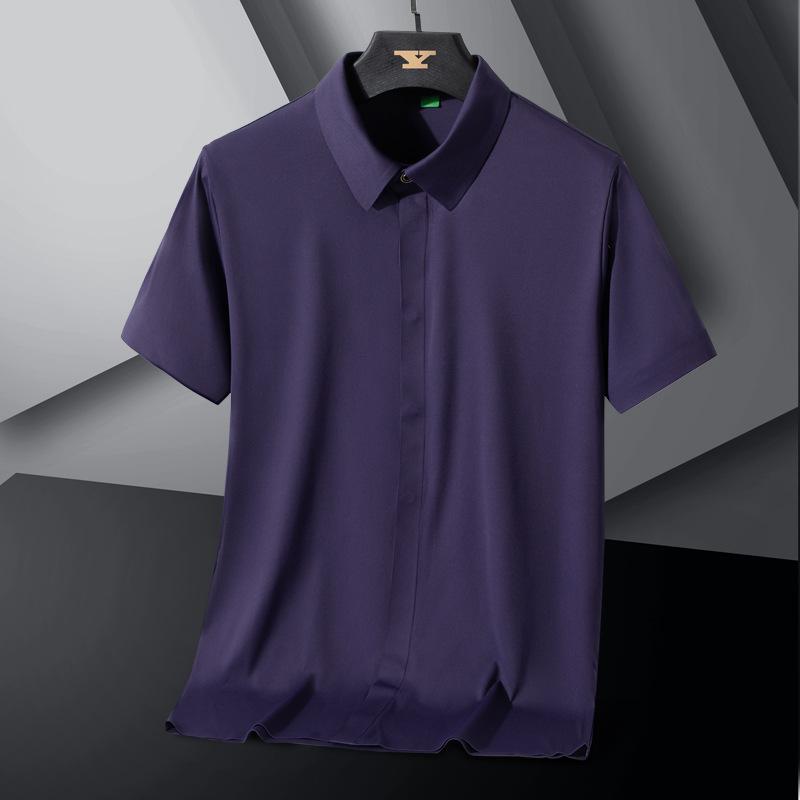 Ice Silk Men's Shirt Short Sleeved Summer Thin Stretch Middle-aged and Young Slim Fit Non Ironing Shirt