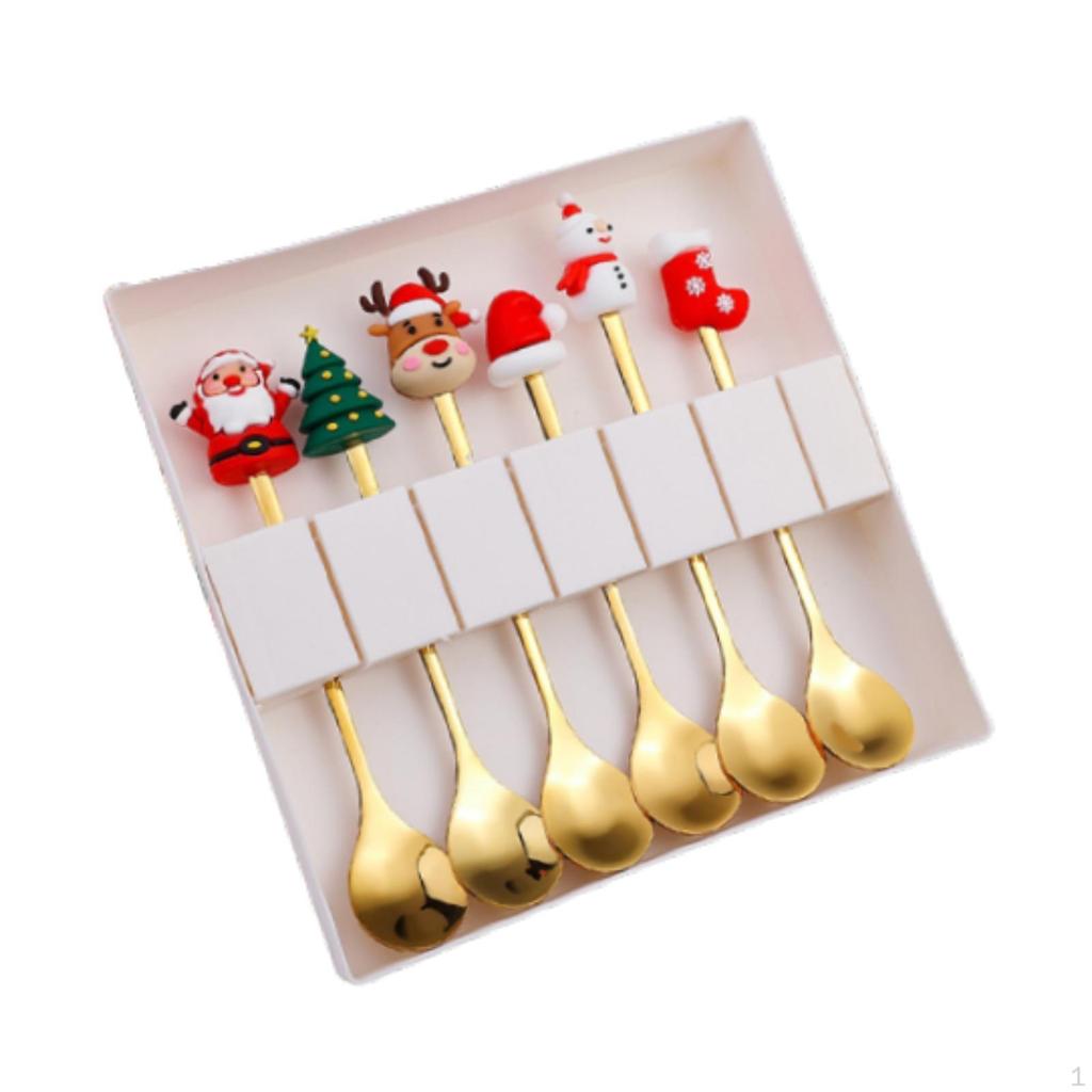 6 Piece Christmas Cutlery Set Flatware with Box Stainless Steel Dessert Spoon Tableware for