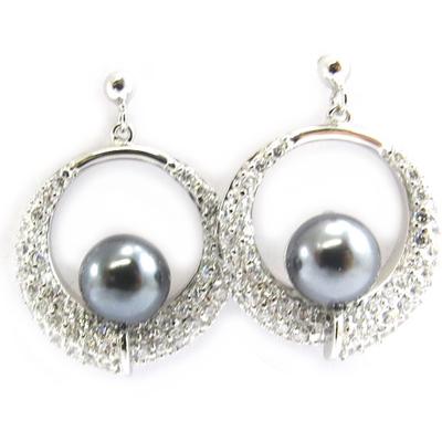 [G9014] - Gray 'Pearl Beauty' Silver Earrings