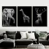 Black and White Wildlife Oil Painting, Tiger, Lion, Elephant Picture, Wall Art Poster and Printmaking Living Room