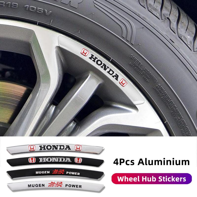 4Pcs Aluminium Car Wheel Hub Sticker Decals Accessories For Honda Civic Fit Jazz EAccord Pilot CRV Odyssey Passport City Shuttle