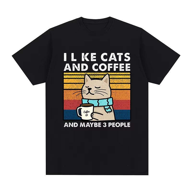 I Like Cats And Coffee Vintage Tshirt Clothes Hip Hop Casual Streetwear Cotton Unisex T Shirt New Tee Tshirt Unisexs Tops Unisex