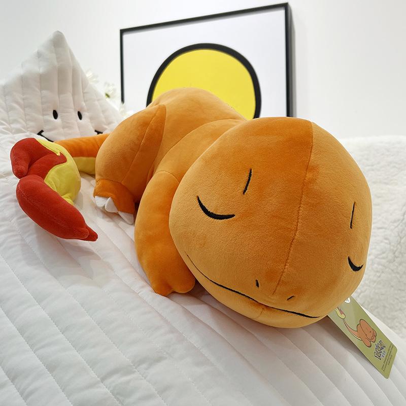 Non-Toxic New Original Lying Down Charmander Plush Pokemon Pillow Soft Plush Toy Japanese Anime Dragon Plush Doll Children'S Gift 35Cm