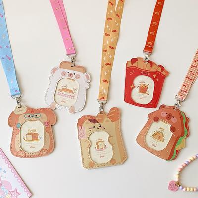 Animal PU Transparent Id Card Holder with Lanyard Children's Bus Card Case Student Campus Card Holder Cards Sleeves Badge Holder