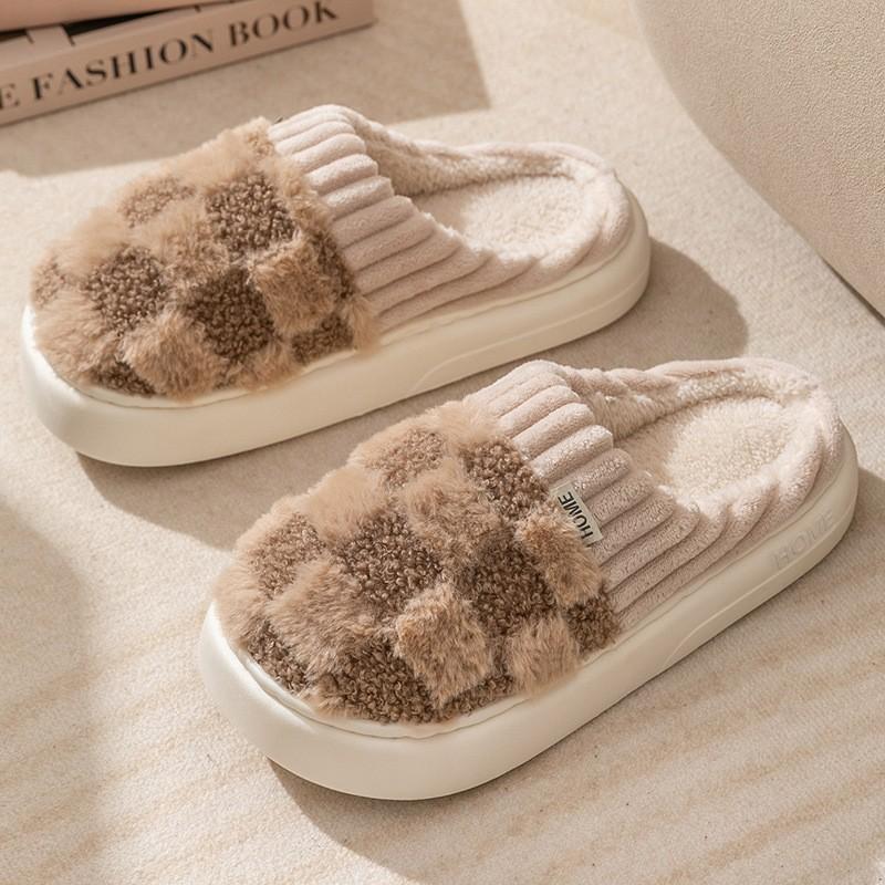 Cotton slippers women autumn and winter confinement indoor home non-slip thick bottom plush warm couple men