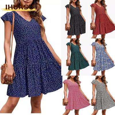 Abiti Casual Estivi Primaverili a Manica Corta con Scollo a V