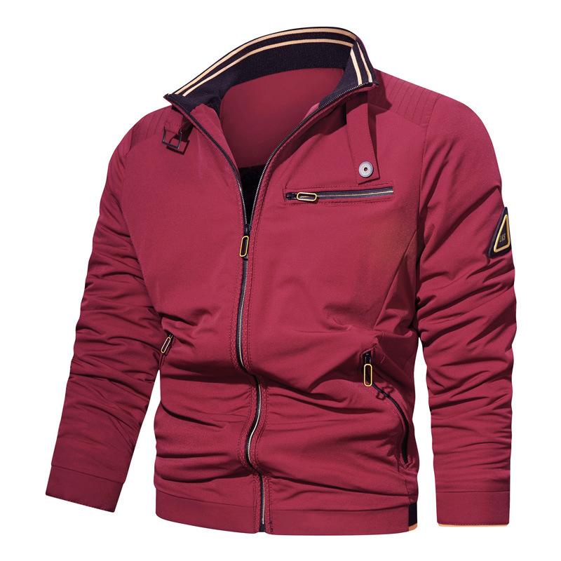 

Осенне-зимняя мужская повседневная куртка с воротником-стойкой, корейская версия, модная однотонная американская мужская верхняя часть XL красный
