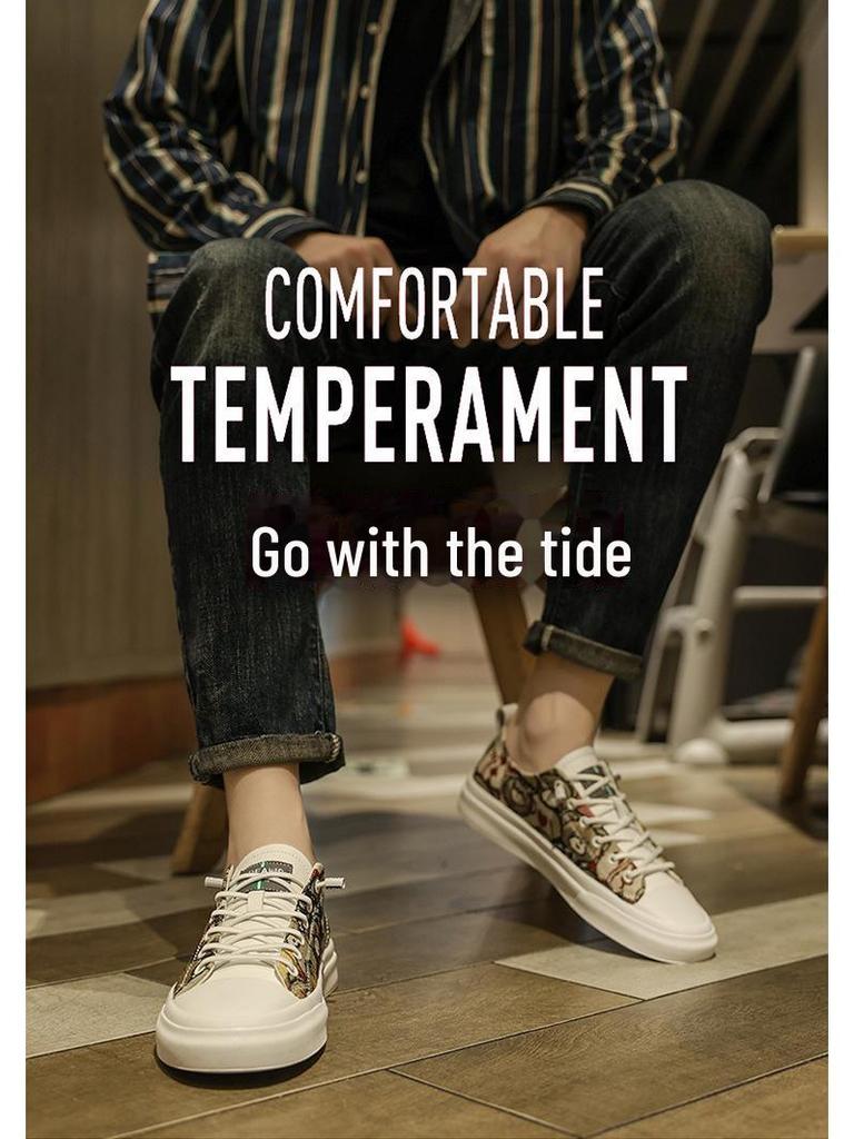 Men's Breathable Cartoon Bear Trendy Low-Top Casual Shoes - Four Seasons Wear-Resistant Flat Sneakers
