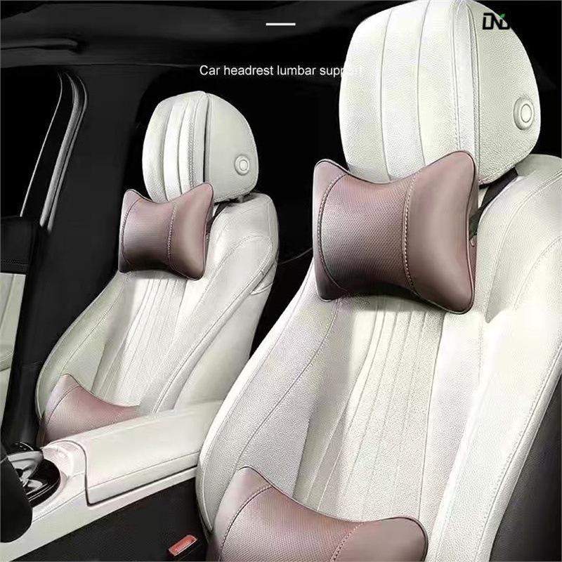 Premium Full Leather Car Headrest and Neck Support Pillow