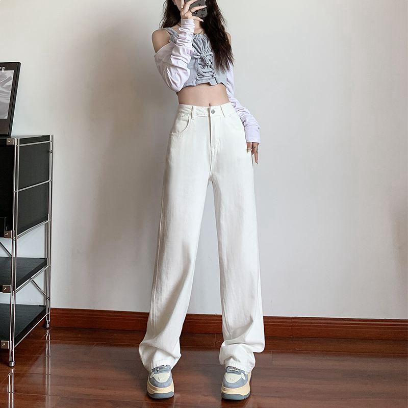Retro High-Waisted Women's Jeans - Spring/Autumn 2026 Straight Loose Floor-Length Wide-Leg