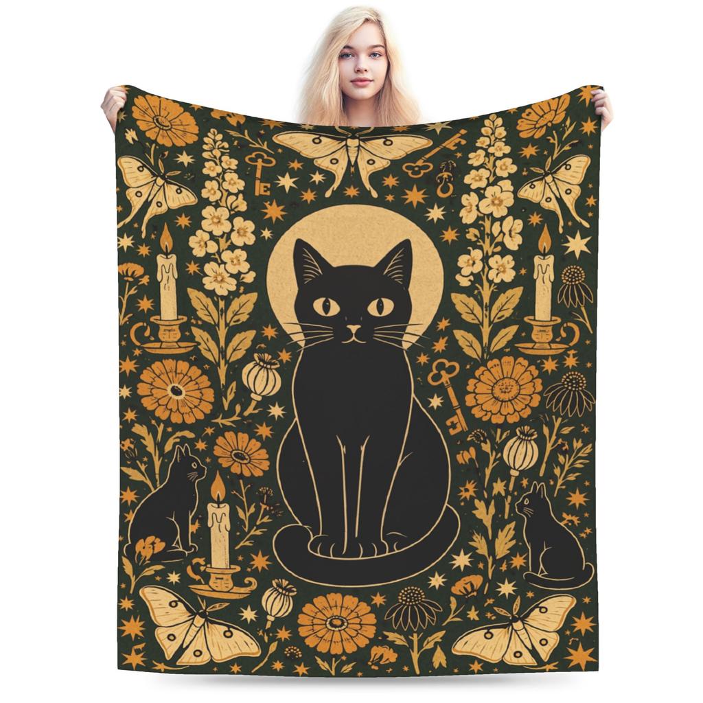Halloween Black Cats Blankets Witchy Kitty Fleece Awesome Warm Throw Blankets for Bedspread Spring/Autumn