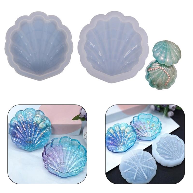 Seashell Resin Box Molds with Lids,3D Jar Silicone Mold,Trinket Storage Container Box Mold for Resin Casting Home Decor