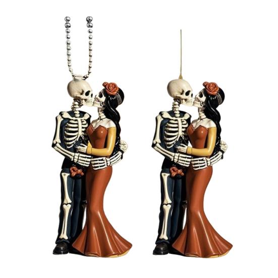 Halloween Skeleton Couple Car Pendant 2D Acrylic Rearview Mirror Hanging Decor Backpacks Charm Glow-in-Dark Keychain Parties Decoration