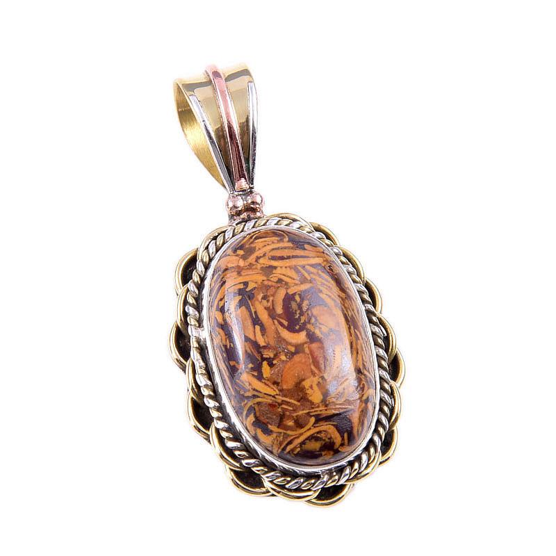 Natural Maryam Jasper 925 Solid Sterling Silver Gift TwoTone Pendant 1.50" k5P74