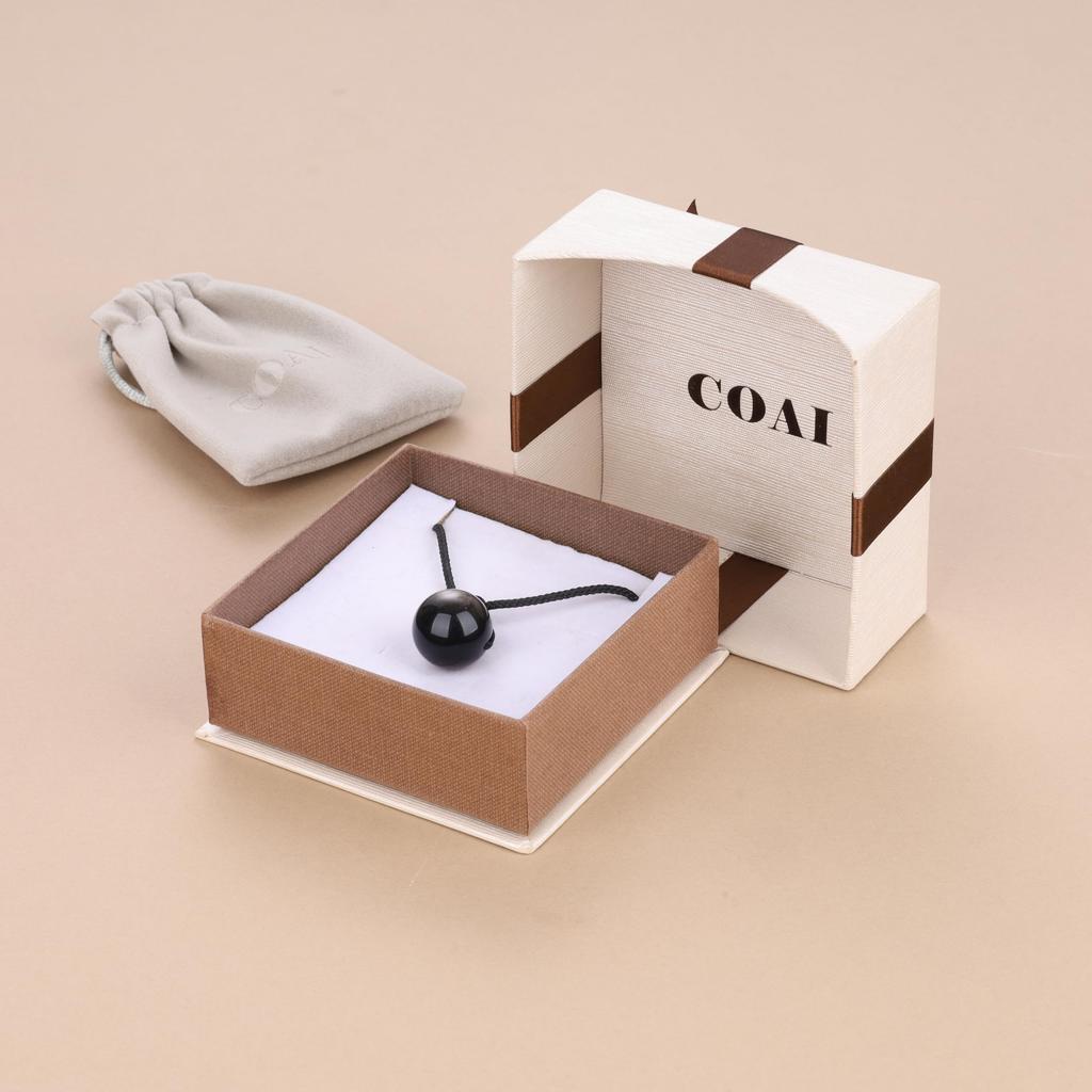 18mm Silver Obsidian Amulet Power Stone Necklace [Koai]