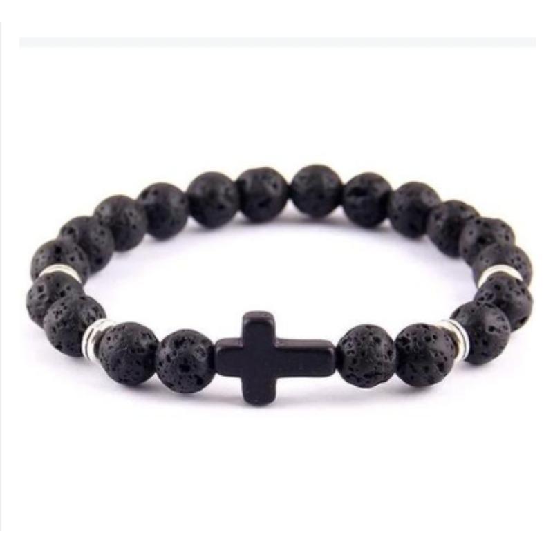 100% Natural Volcanic Lava Bracelet Black Zirconia Braclet New Simple Fashion Cross Braslet Hematite Gift for Boyfriend