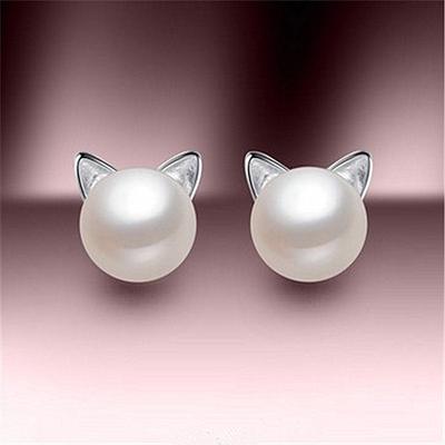 Earrings Pearl Cat Earrings Beautiful Girl