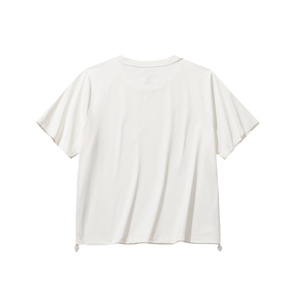 Anta Loose Short Sleeve Knitted T-Shirt Women tops Ivory-White 962628107-1