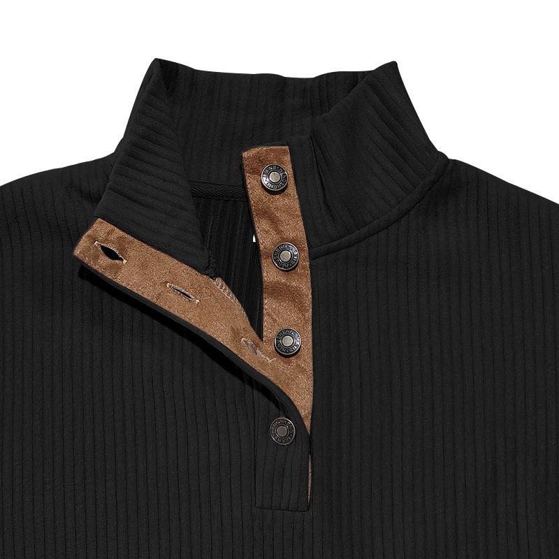 American Style Jacquard Ribbed Stand Collar Western Cowboy Men's Long Sleeve Sports Hoodie