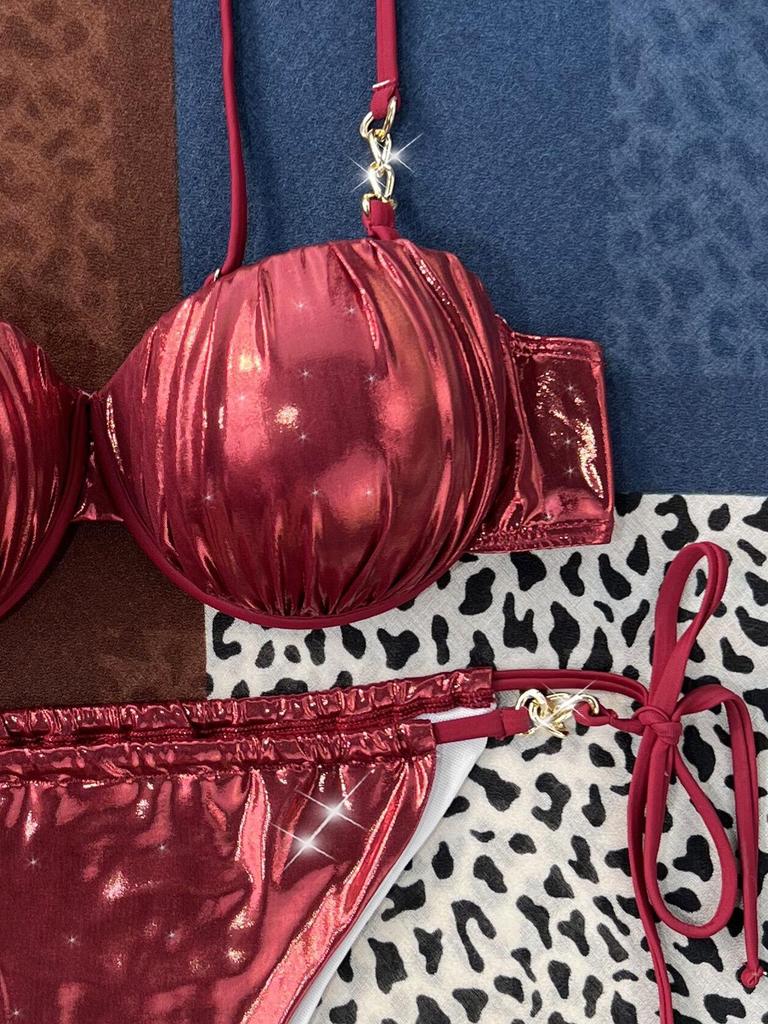 2024 European & American Sexy Push-Up Split Swimsuit with Steel Underwire & Metal Hard Cup - Bikini 1578G