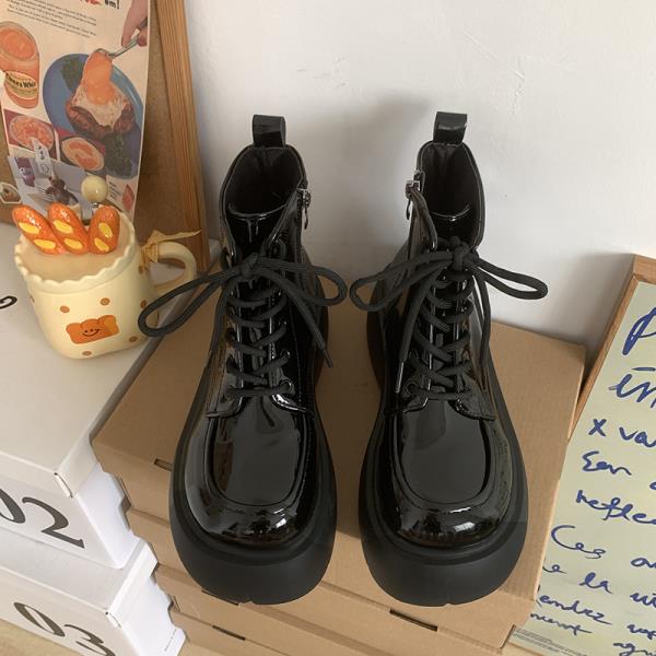 Lolita Stiefel Damen Halbschuhe Stiefel-Damen Knöchel Damen Rock Herbst Reiten Leder Retro Motorradstiefel Lack Reitstiefel