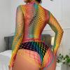 Sexy Women's Long Sleeved Colorful Mesh Suit Erotic Lingerie Set Hollow Sex Fishnet Perspective Underwear Exotic Costumes