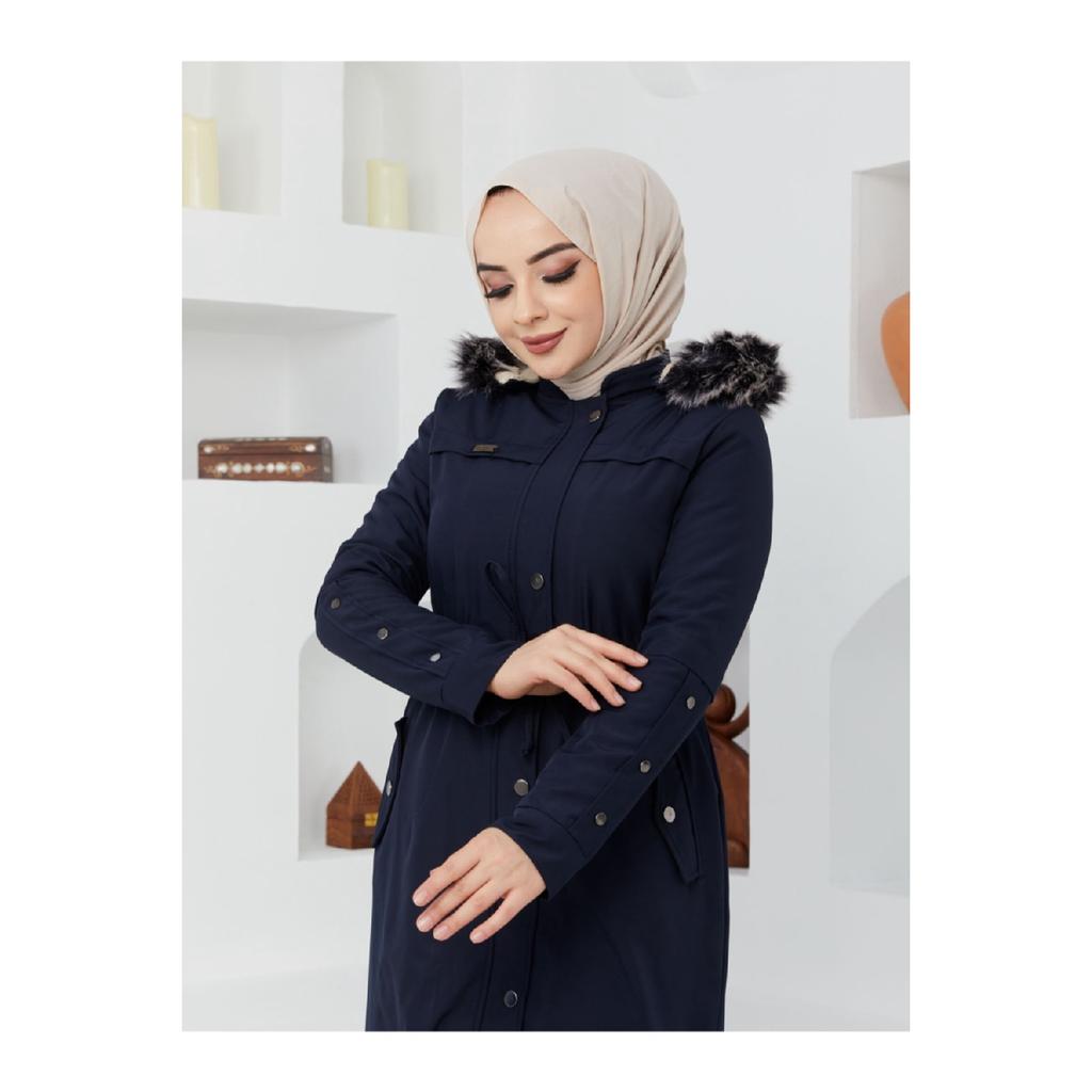 Palton lung de iarnă căptușit cu blană neagră Water Prof