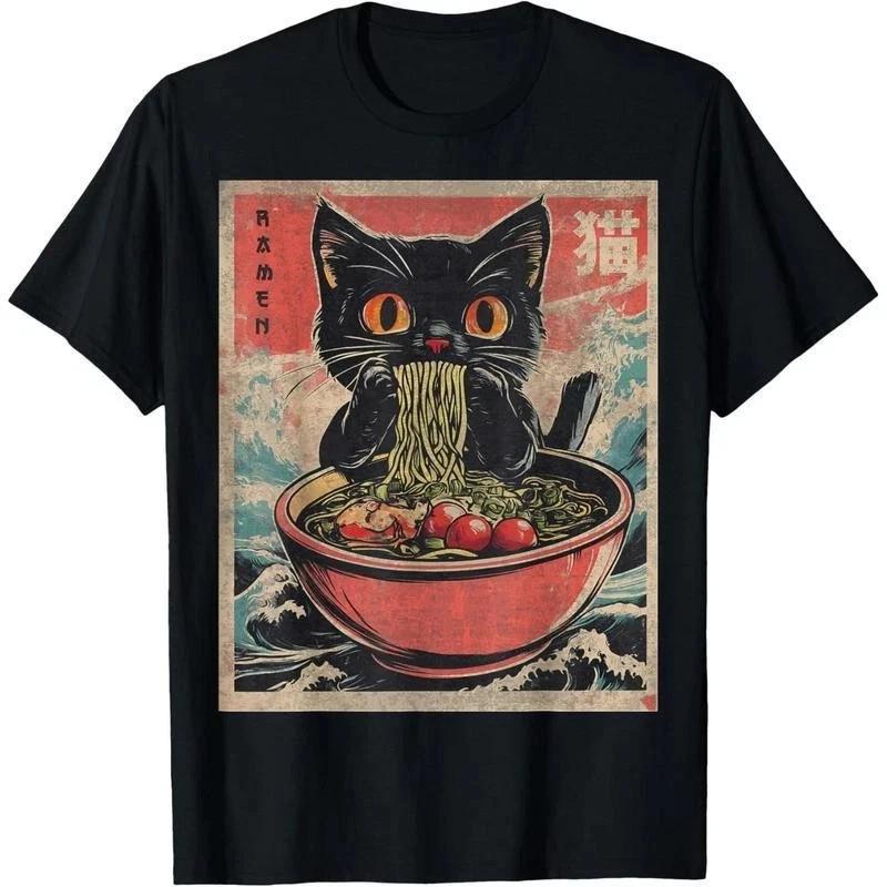 Кошачий Рамен Японские Смешные Графические Футболки Кавайная Кошка Аниме Подарки Футболка L