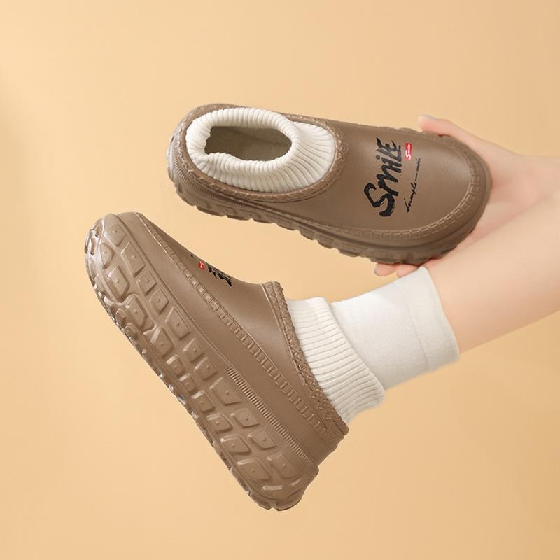 Velvet Cotton Shoes Women's Thick-soled Heightening Thermal Cotton Slippers Wear Non-slip and Dirt-resistant High-heeled Couple Fluffy Shoes