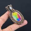 Rainbow Solar Quartz & Moonstone Gemstone Pure Copper Wire Wrap Handmade Lavish Jewelry Pendant