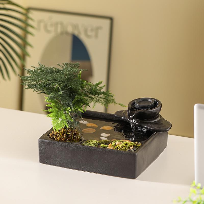 Ceramic Flowing Water Fountain: Wealth-Attracting Desktop Ornament for Living Room & Office Decor