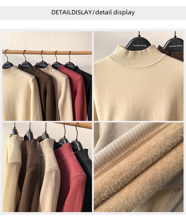 Dámský pulovr s polovičním rolákem z imitace norkového rouna pro podzim a zimu