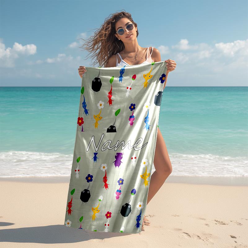 Personalized customized proof beach towel with Pikmin Pikmin pattern - soft, absorbent,quick-drying,perfect swimming,camping&bathing