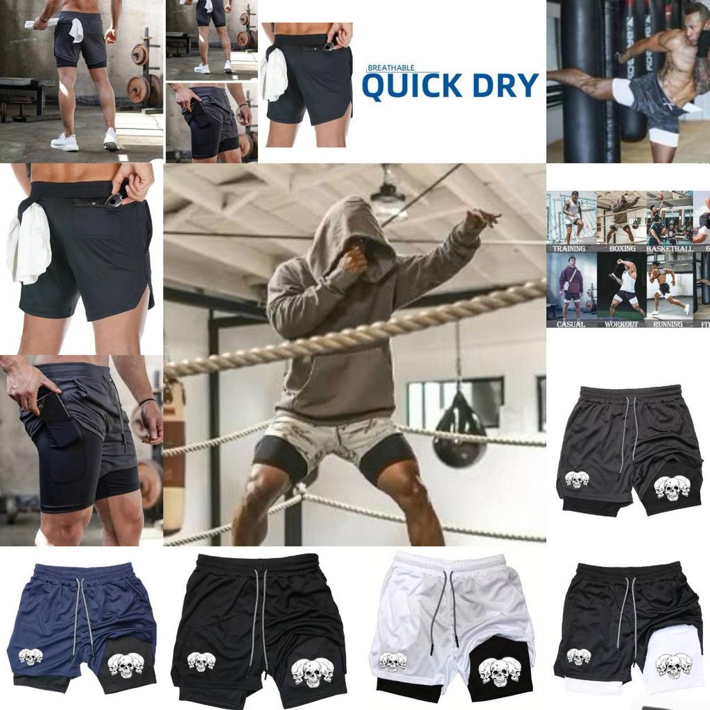 Muay Thai Kick Boxing MMA Shorts Triple Three Skull Men Women Unisex Double Layer Quick Dry Breathable Training Sport Gym Fitness Workout