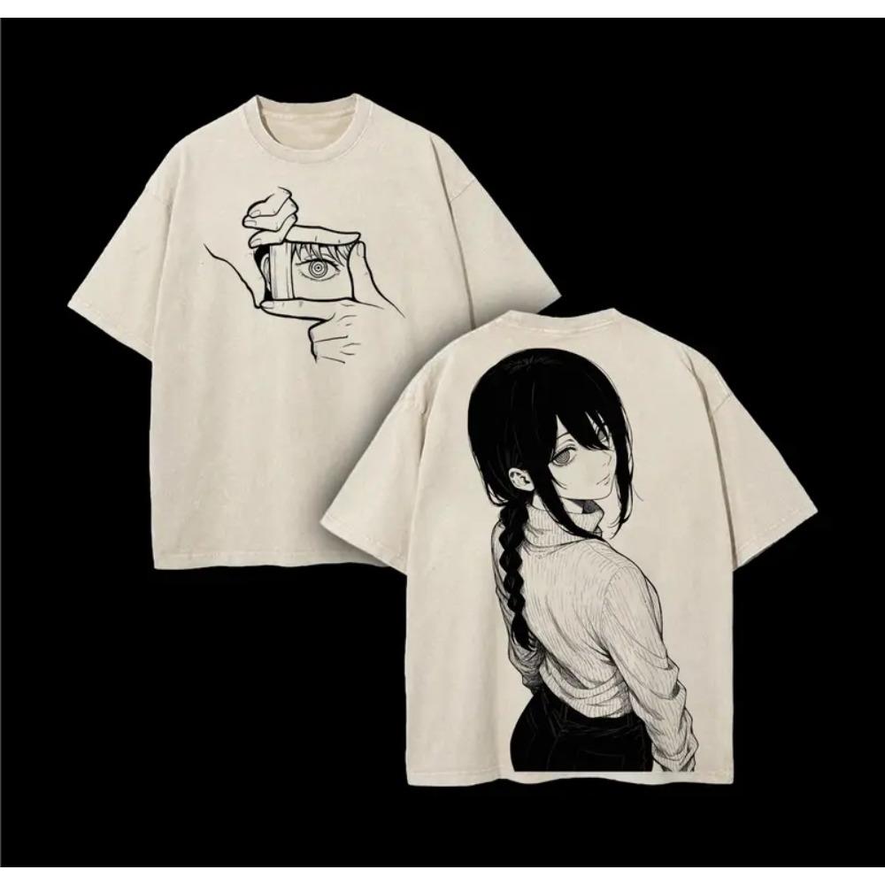 Anime Chainsaw Man Makima Graphic T Shirt Men Women Washed Cotton Tshirts Vintage Casual Clothing Harajuku Short Sleeve T-shirt