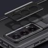 For Honor Magic V2 5G PU Leather Coated PC Skin-touch Case Hinge Protection Kickstand Phone Cover with Privacy Tempered Glass Film
