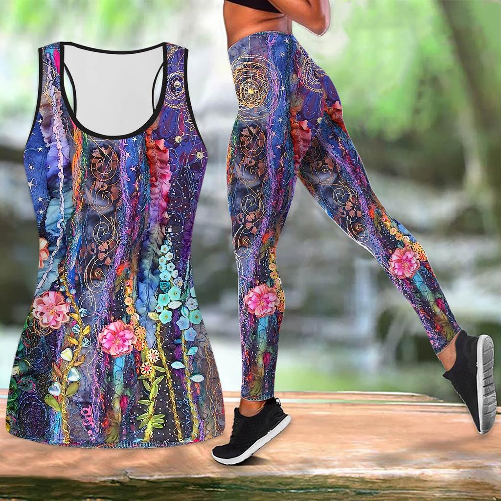 Černobílý jógový outfit s potiskem poloviny růže pro ženy Módní cvičební legíny Fitness Sportovní ležérní jógová souprava Sportovní oblek