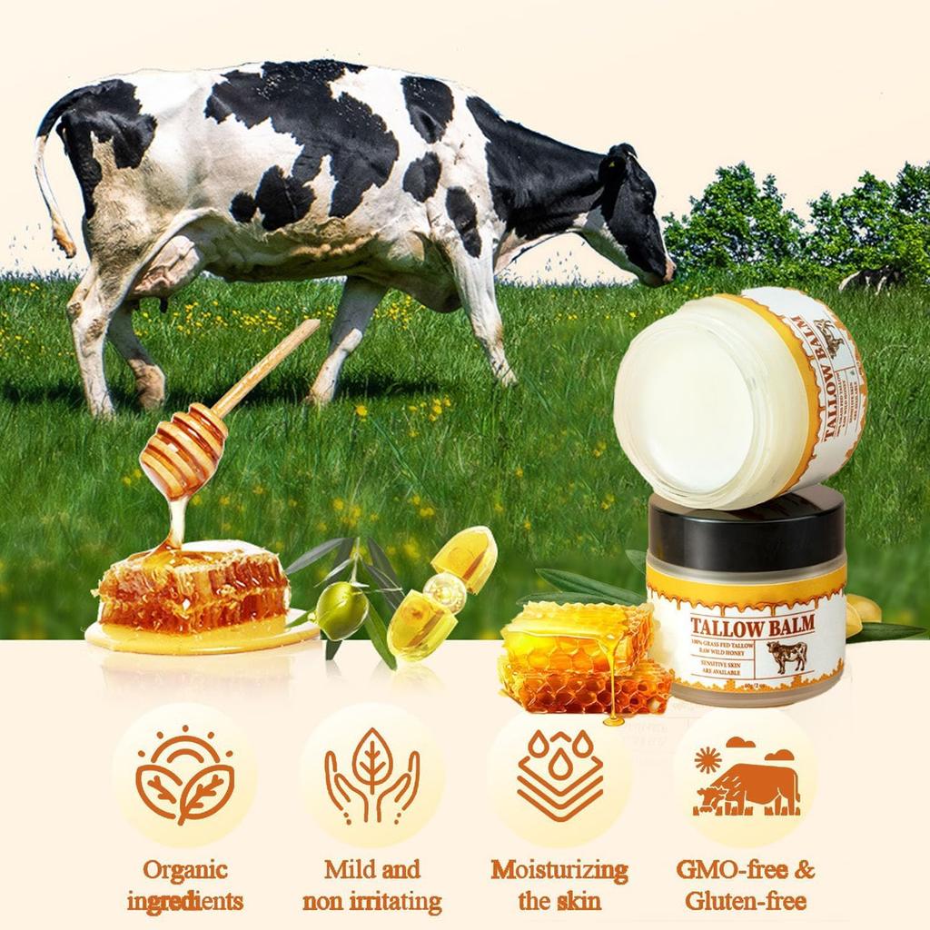 Tallow and Honey Balm for Face, Tallow Face Moisturizer, Grass Fed Organic Tallow Balm, Soothing Facial Moisturizing Suitable for Dry Skin (1pcs)