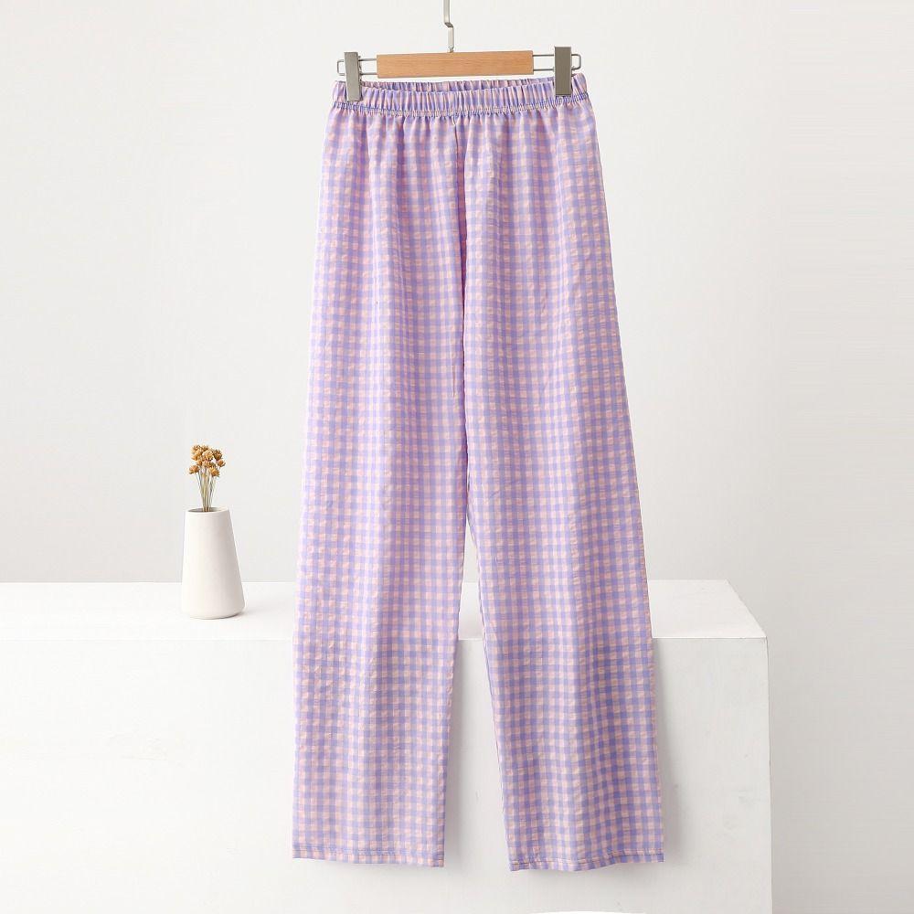 Trousers Stripe Grid Pants High Waist Loose-fit Plaid Sleepwear Lattice Pajams Pants Summer