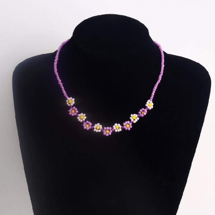 Korean Sweet Cool Flower Charm Beaded Pendant Necklace for Women Girls Fashion